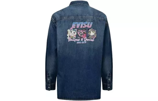 Рубашка унисекс деним синяя Evisu, синий