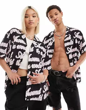 Рубашка унисекс Dr Denim – Madi – черного цвета с принтом, свободного кроя и курортным воротником