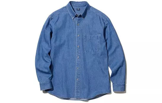 Рубашка унисекс королевского синего цвета Uniqlo, синий