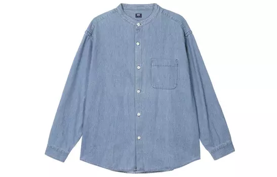 Рубашка унисекс небесно-голубая Uniqlo, голубой