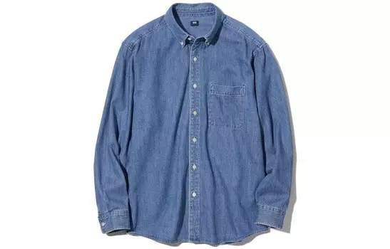 Рубашка унисекс небесно-голубая Uniqlo, голубой