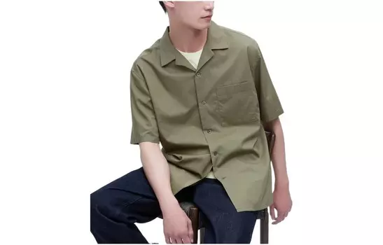 Рубашка унисекс оливкового цвета Uniqlo, оливковый