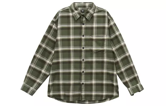 Рубашка унисекс оливкового цвета Uniqlo, оливковый