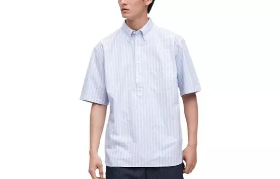 Рубашка унисекс пудрово-голубая Uniqlo, розовый/голубой