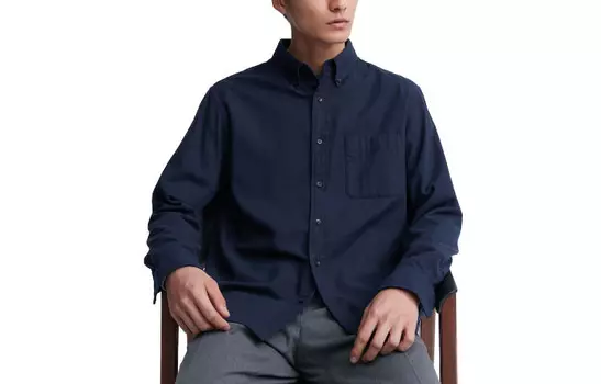 Рубашка унисекс темно-синяя Uniqlo, темно-синий