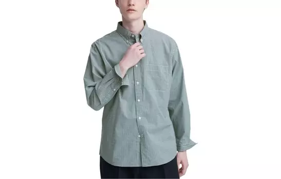Рубашка унисекс темно-зеленая Uniqlo, темно-зеленый