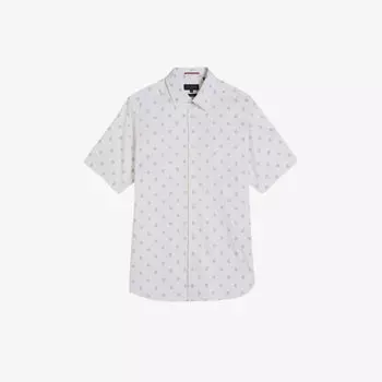 Рубашка узкого кроя из эластичного хлопка Kymsho с цветочным принтом Ted Baker, белый