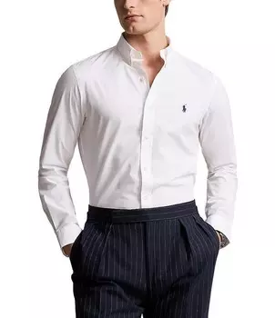 Рубашка узкого кроя из эластичного поплина Polo Ralph Lauren из тканого материала с длинными рукавами, белый