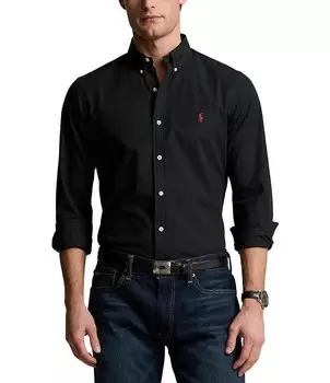 Рубашка узкого кроя из эластичного поплина Polo Ralph Lauren из тканого материала с длинными рукавами, черный