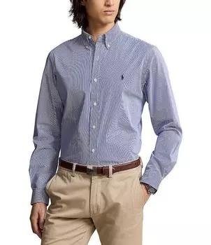 Рубашка узкого кроя из эластичного поплина в полоску Polo Ralph Lauren из тканого материала с длинными рукавами, синий