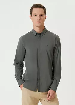 Рубашка узкого кроя из эластичной ткани Beymen Club, зеленый