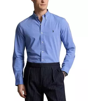 Рубашка узкого кроя из эластичной тканой ткани с длинными рукавами Polo Ralph Lauren, синий