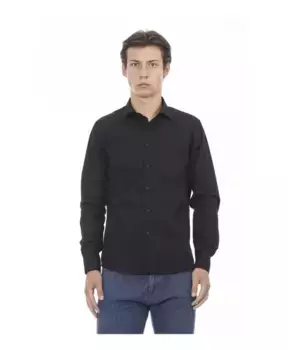 Рубашка узкого кроя из хлопка с планкой на пуговицах Baldinini, черный