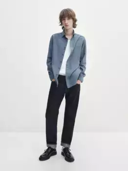 Рубашка узкого кроя из хлопка с узором «гусиные лапки» Massimo Dutti, синий