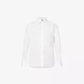 Рубашка узкого кроя из хлопкового поплина с прямой кокеткой и раздвинутым воротником Tom Ford, белый