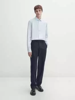 Рубашка узкого кроя из хлопкового твила Massimo Dutti, синий