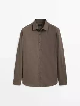Рубашка узкого кроя из хлопкового твила Massimo Dutti, коричневый