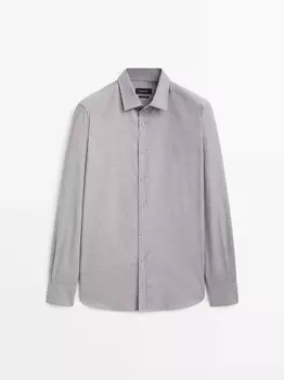 Рубашка узкого кроя из хлопкового твила Massimo Dutti, серый