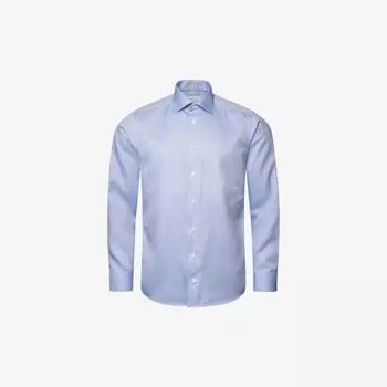 Рубашка узкого кроя из хлопкового твила с вырезом на воротнике и изогнутой кокеткой Eton, синий