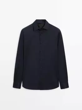 Рубашка узкого кроя из хлопкового твила стрейч Massimo Dutti, синий
