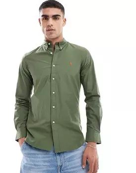 Рубашка узкого кроя из оливкового поплина Polo Ralph Lauren с логотипом бренда