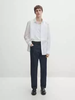 Рубашка узкого кроя из смесового хлопка Massimo Dutti, белый