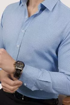 Рубашка узкого кроя ледяного сине-белого цвета с узором «добби» в подарочной упаковке Etikmen, синий