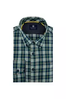 Рубашка узкого кроя с длинным рукавом в зелено-синюю клетку Steel & Jelly, синий