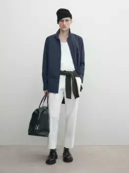 Рубашка узкого кроя с рисунком «елочка» из 100% хлопка Massimo Dutti, синий