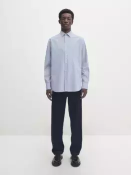 Рубашка узкого кроя с рисунком «елочка» из 100% хлопка Massimo Dutti, синий