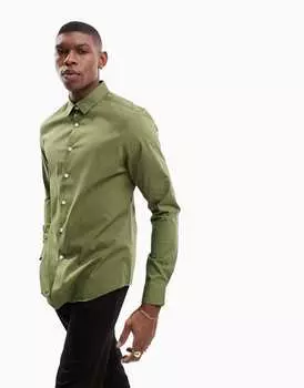 Рубашка узкого кроя стрейч цвета хаки ASOS DESIGN