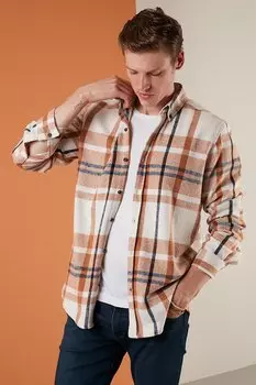 Рубашка узкого кроя в хлопковую клетку с воротником на пуговицах CF23W114662 Buratti, экрю