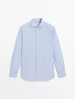 Рубашка узкого кроя в микроклетку Massimo Dutti, голубой