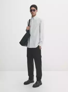 Рубашка узкого кроя в полоску из хлопка Massimo Dutti, зеленый