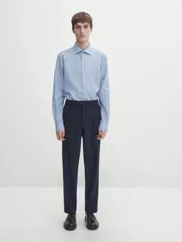 Рубашка узкого кроя в полоску из хлопка Massimo Dutti, синий