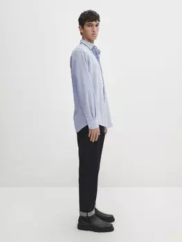 Рубашка узлого кроя меланжевого коротка с измеланжем Massimo Dutti, небесно-синий
