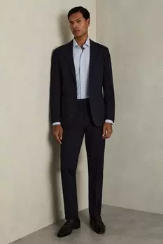 Рубашка Valdo из хлопчатобумажной смеси с вырезом на воротнике в полоску Reiss, синий