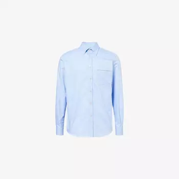 Рубашка Valentino Garavani хлопковая с вышивкой и фигурным подолом, голубой