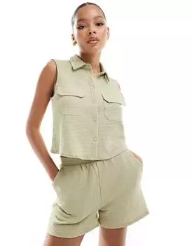 Рубашка Vero Moda Textured Sleeveless Co-ord, светло-зеленый