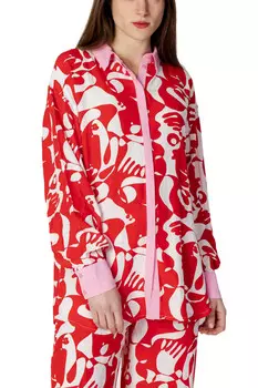 Рубашка VILA из вискозы, красный/белый
