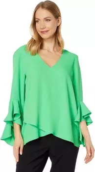 Рубашка Vince Camuto Flutter Sleeve V-Neck Tunic, цвет Vibrant Green