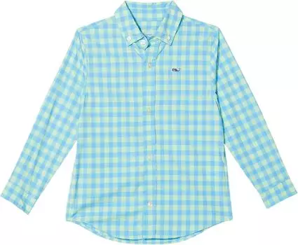Рубашка Vineyard Vines Gingham On-The-Go Nylon Whale Shirt, цвет Mint Sprig