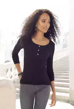 Рубашка Vivance с длинными рукавами из модной ребристой ткани, черный