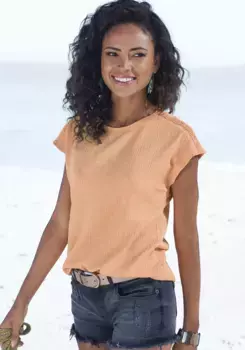 Рубашка Vivance с круглым вырезом, рубашка из креповой ткани без глажки, цвет Peach