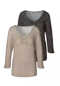 Рубашка Vivance с рукавом 3/4 и золотистыми пуговицами, цвет Rose-Bedruckt, Schwarz-Bedruckt