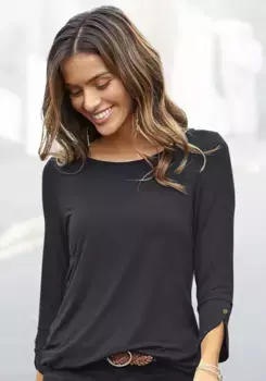 Рубашка Vivance с рукавом 3/4, модными манжетами и золотистыми пуговицами, цвет морской волны