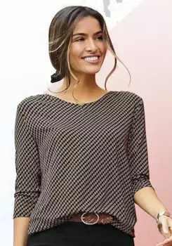 Рубашка Vivance с рукавом 3/4, небольшим вырезом и декоративной пуговицей золотистого цвета на вырезе, черный