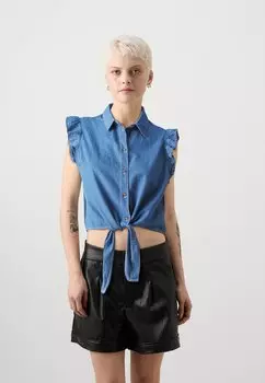 Рубашка Vmnoe Frill Vero Moda, джинсовая, синего цвета