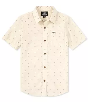 Рубашка Volcom Big Boys 8-20 с короткими рукавами и пуговицами спереди Crown Stone, слоновая кость