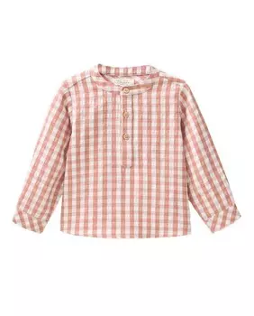 Рубашка в бело-розовую клетку для мальчика с воротником-стойкой Dadati, розовый